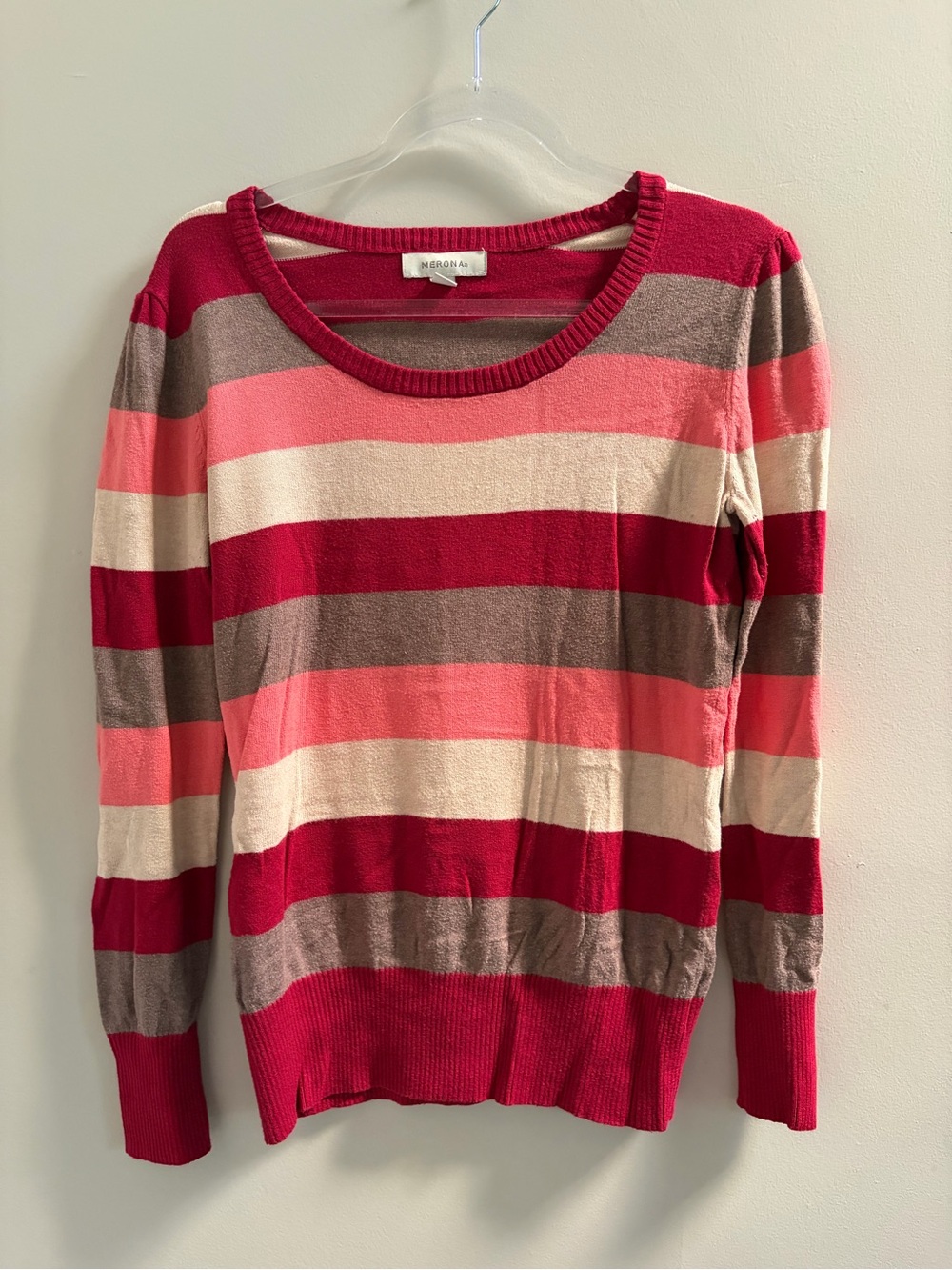 Merona Red Cream Striped Crewneck Sweater Medium